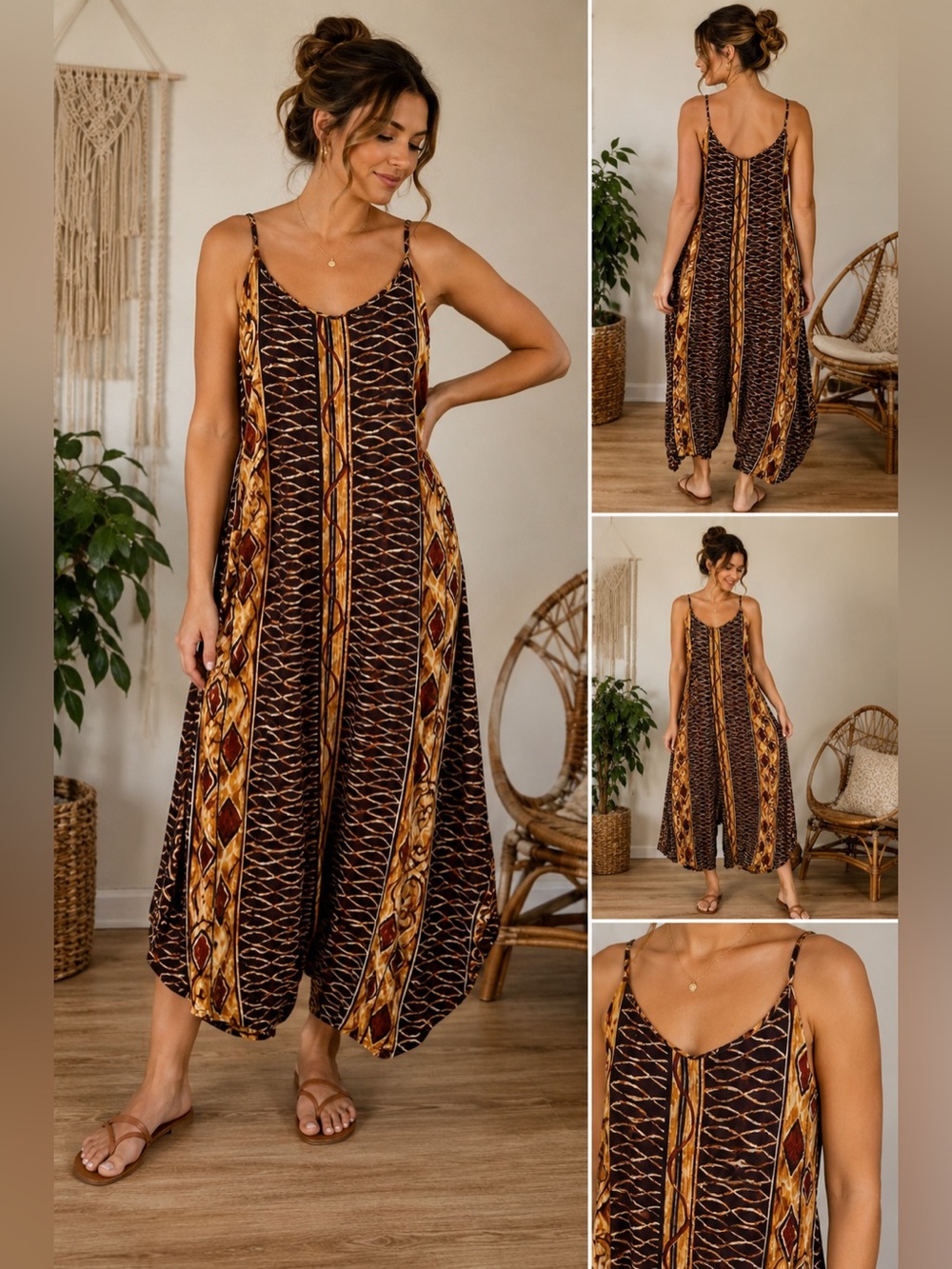 Vintage long dress Erika Brooke Cha Cha size plus 20/40 brown cream
